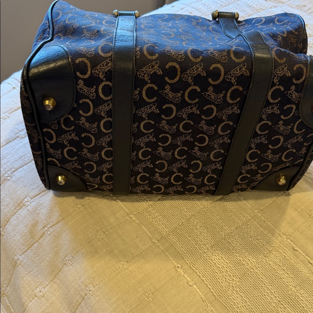 Celine Blue and Gold Monogram Sachel Bag - Picture 4 of 7